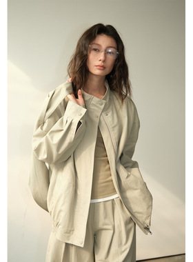 NEIHE内赫2026春新款配宝宝高级感简约外套女半立领休闲纯色上衣