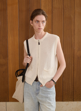 COMOS CMS2026早春新款韩式双头拉链针织开衫马甲女外穿背心上衣