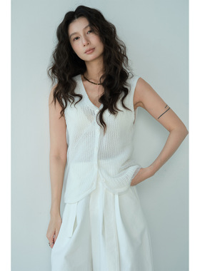 NEIHE内赫2026新款和纸纳米丝网纱拼毛织背心女外穿时尚春夏上衣