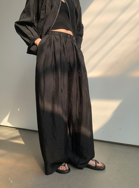 NEIHE内赫2026春季新款松紧腰直筒宽松女休闲阔腿裤高级垂感长裤