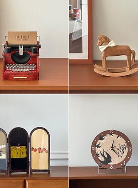 桌面装饰摆件中古高级感复古轻奢音乐盒屏风时钟新中式小众乔迁