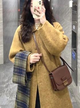 黄色双面羊绒大衣女2025秋冬新款韩系高级感气质羊毛呢子外套