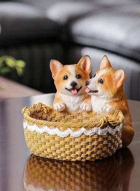 创意狗狗入户玄关钥匙收纳摆件柯基放门口鞋柜客厅家居装饰工艺品