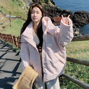 大码 胖mm甜妹穿搭粉色保暖加厚连帽外套女韩系超好看羽绒棉服 女装