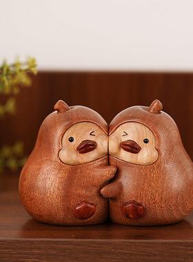 永不分梨抱抱鸭书立架实木摆件家居书挡装饰品客厅酒柜桌面生日礼