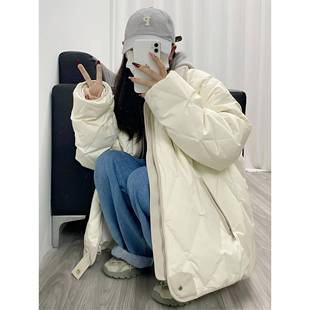 宽松显瘦开衫 菱格加厚保暖立领棉服女秋冬新款 外套 胖mm韩版 特大码