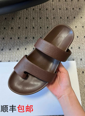 小众真皮一字拖厚底凉拖鞋女外穿2026新款夏百搭透气沙滩平底拖鞋