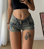 夏季 修身 新款 牛仔裤 显瘦水洗做旧女 铆钉低腰弹力短款 你伍老板娘