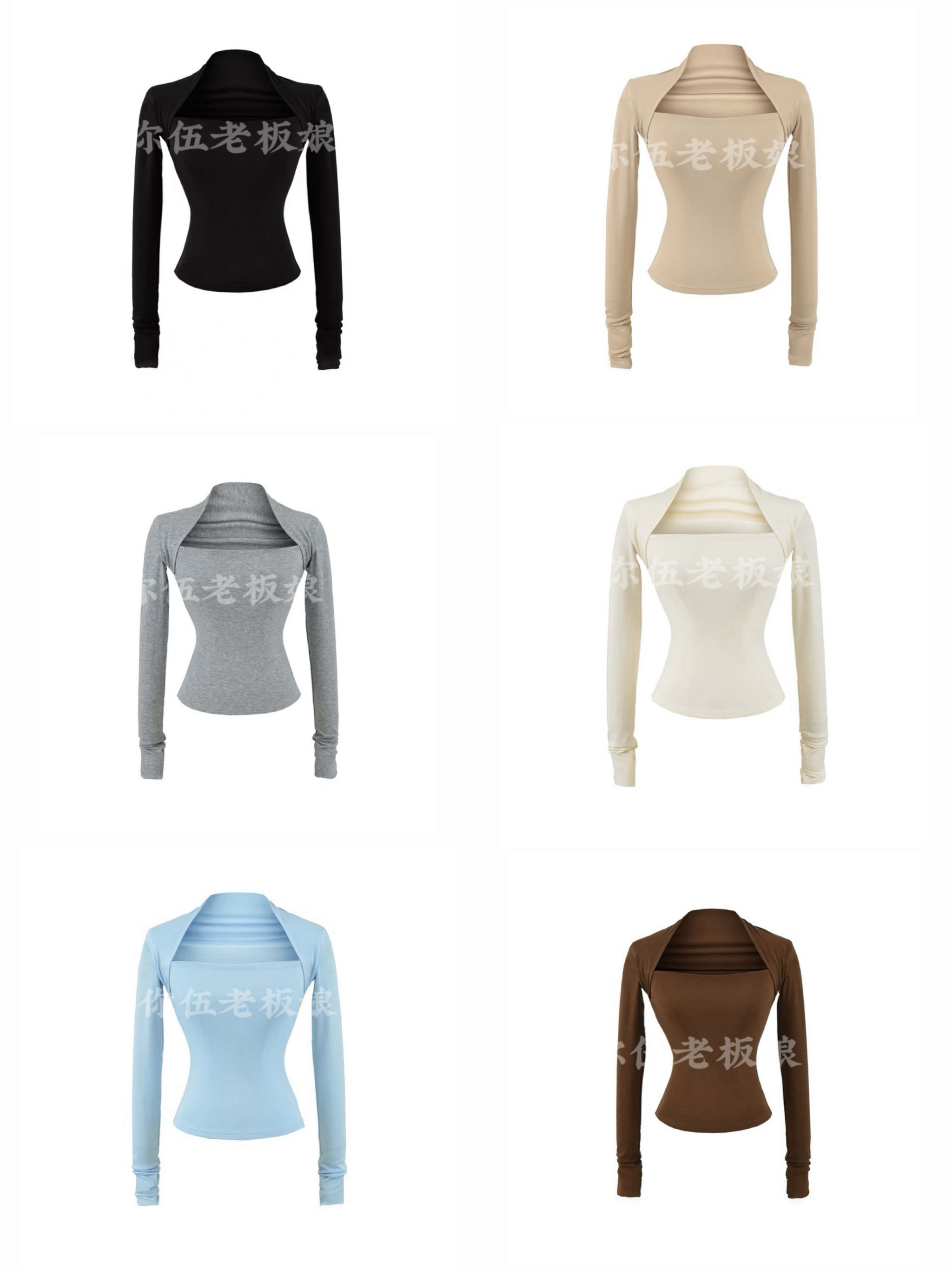 【你伍老板娘】“天丝爱马shi”内搭纯色翻领修身高弹遮斜方肌