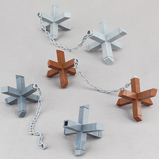 跨境刺猬障碍物铁链反坦克积木二战场景模型装备配件小颗粒配玩具