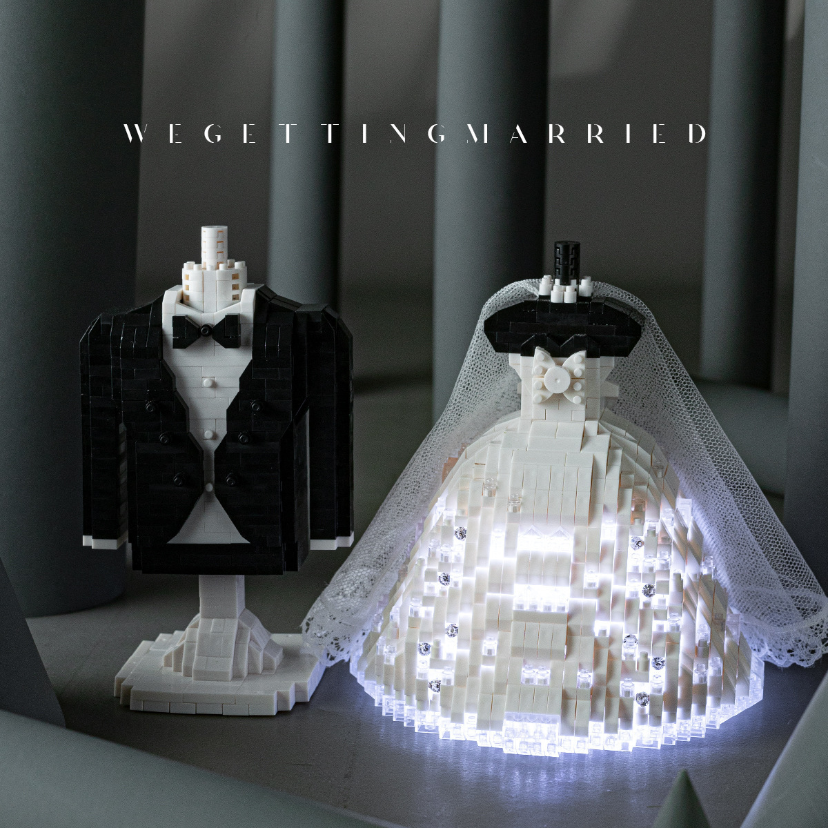 潮乐创兼容求婚宇航员白色婚纱微颗粒6723-6724积木拼装玩具