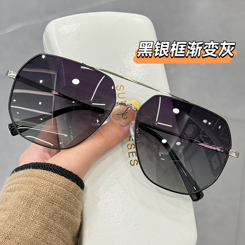 男士偏光防紫外线墨镜适用于大脸时尚太阳眼镜 黑框黑灰片设计 驱