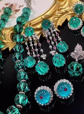 喜饰H孔雀石串珠大长款项链