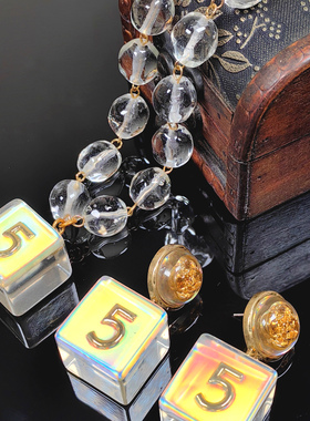 青岛中古vintage五字套装透明琉璃耳钉玫瑰花手工项链 白色耳饰打