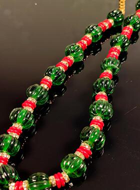 南瓜手工琉璃叶子套装新款中古青岛毛衣链项链耳饰银针热销流行