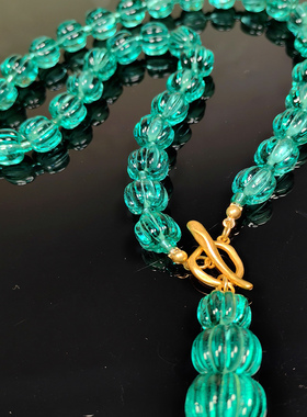 手工琉璃套装项链毛衣链青岛vintage饰品南瓜水果锦囊中古耳饰