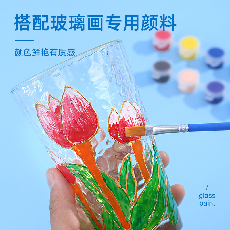 手绘锤纹杯玻璃杯diy涂鸦