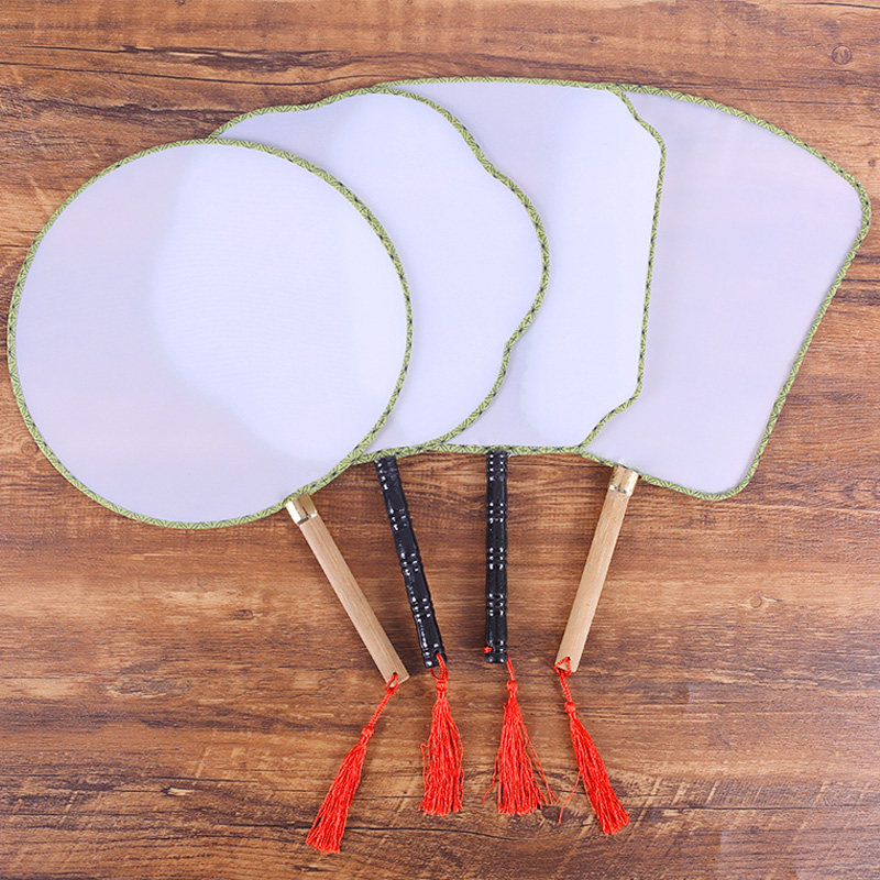 空白扇子手绘圆形古典团扇手工diy涂鸦圆扇儿童绘画宫扇折扇材料