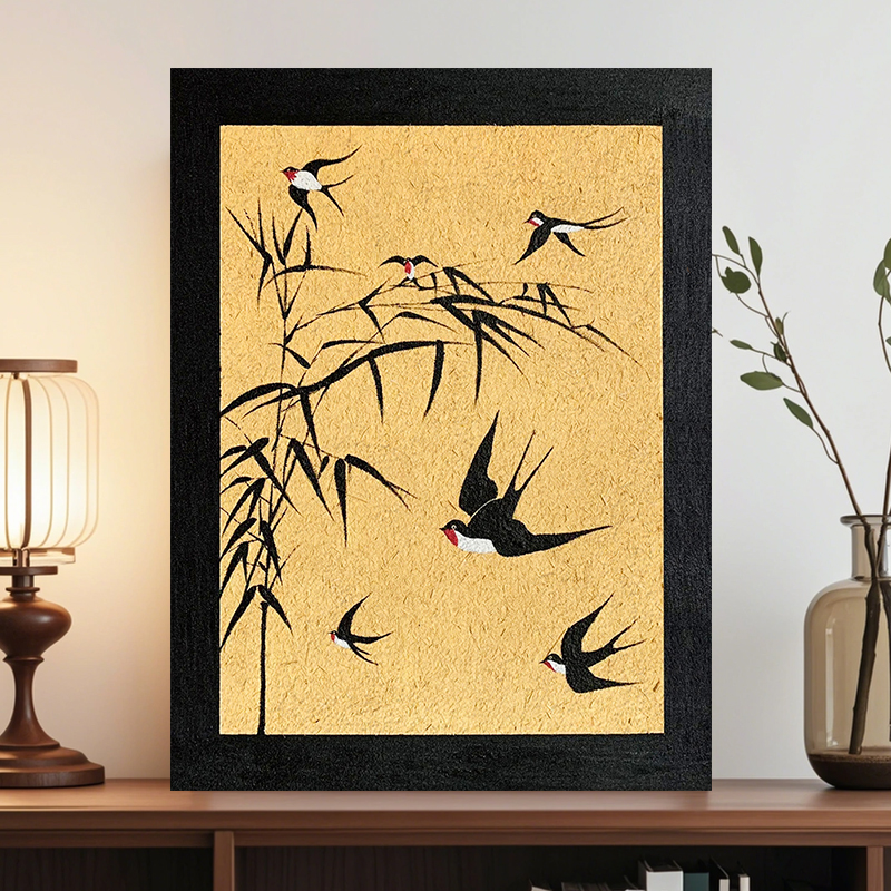 中古风燕子石英砂丙烯肌理画diy全套材料立体手工数字油画装饰画图片