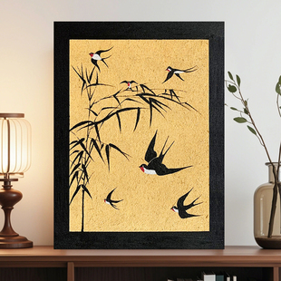 饰画 中古风燕子石英砂丙烯肌理画diy全套材料立体手工数字油画装