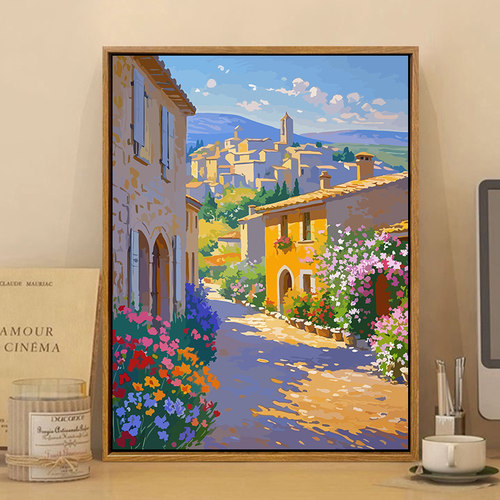 梦幻小镇治愈风景数字油画diy