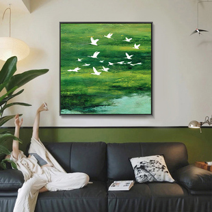 中古风高级感绿色客厅沙发背景墙装饰画卧室卧室床头玄关墙壁挂画