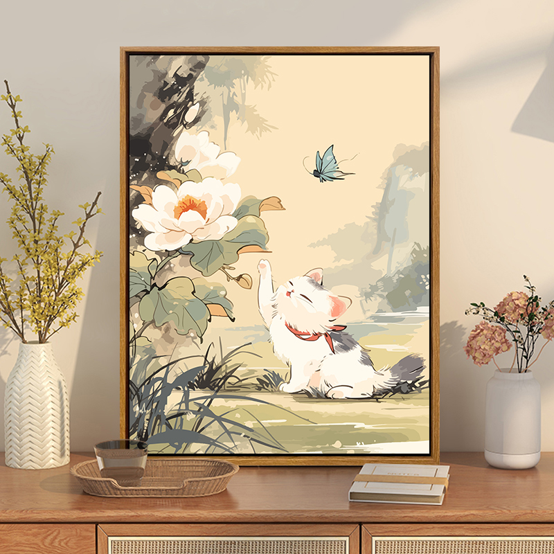 新中式国风猫咪diy数字油画