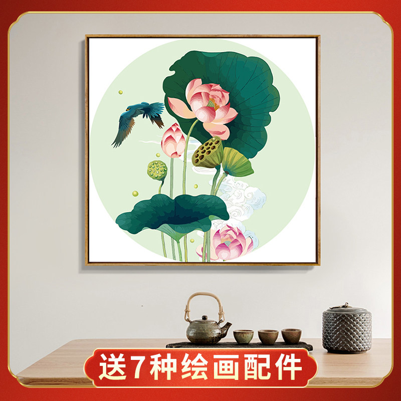 速发数字油画中国风古典新中填手绘填油色彩画手工式充解压装饰画