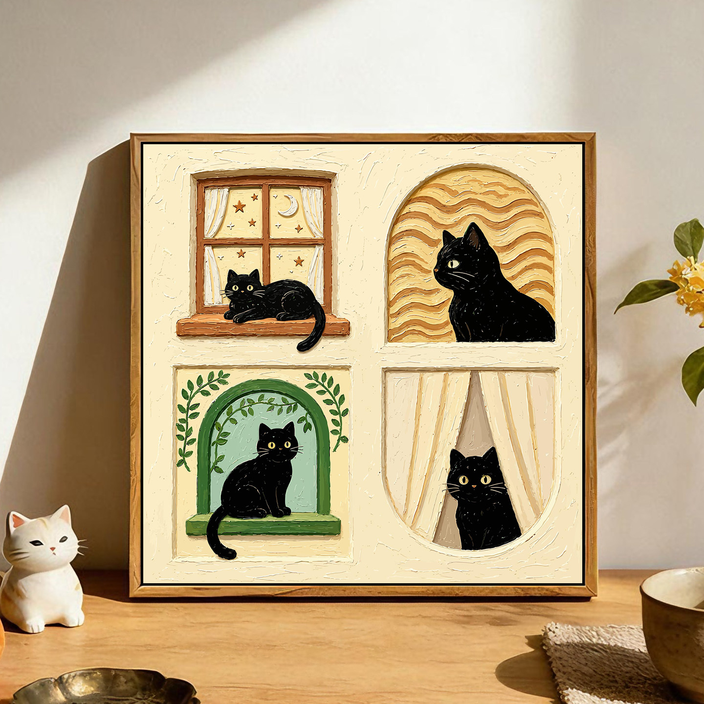 中古风趣味猫咪数字油画diy填充图片