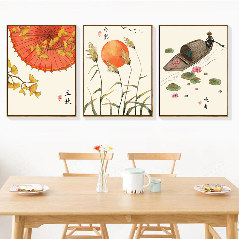 24二十四节气手绘装饰画客厅手工数字油画中国风diy填充色油彩画