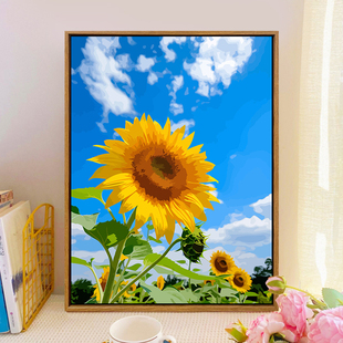 向阳而生向日葵数字油画diy填充风景手绘丙烯画治愈系涂色装 饰画