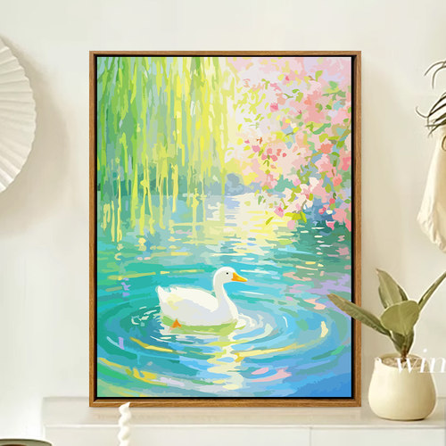 春江桃花鸭子数字油画diy