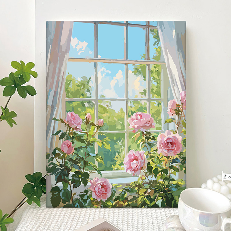 治愈系植物花卉diy数字油画填充颜料填色成人无聊解压手绘丙烯画,家居饰品,DIY/数字油画,淘宝优惠券,粉丝福利购,淘宝优惠卷