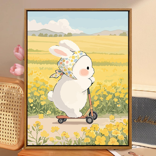 春天油菜花萌兔数字油画diy