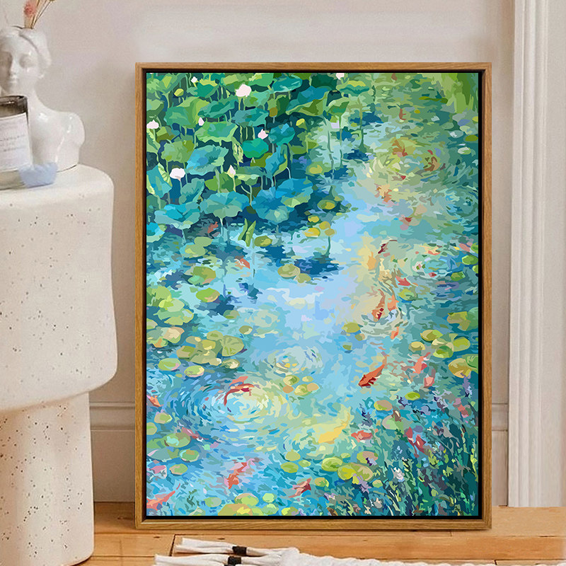 鱼戏荷莲 数字油画diy手工填色画风水招财鲤新中式客厅装饰画挂画,家居饰品,DIY/数字油画,淘宝优惠券,粉丝福利购,淘宝优惠卷