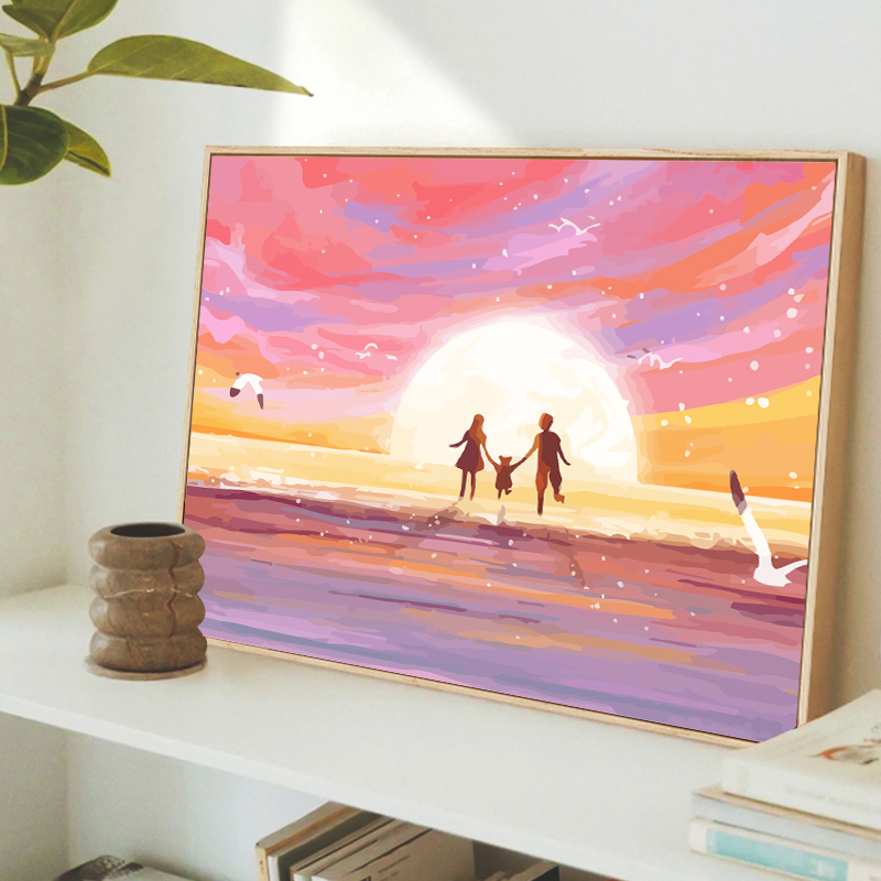 温暖一家人亲子diy数字油画定制手工涂色画画填充丙烯油彩装饰画