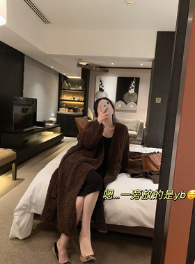 ban chic 意大利进口羊驼毛浴袍式开衫大衣女秋季慵懒风宽松外套