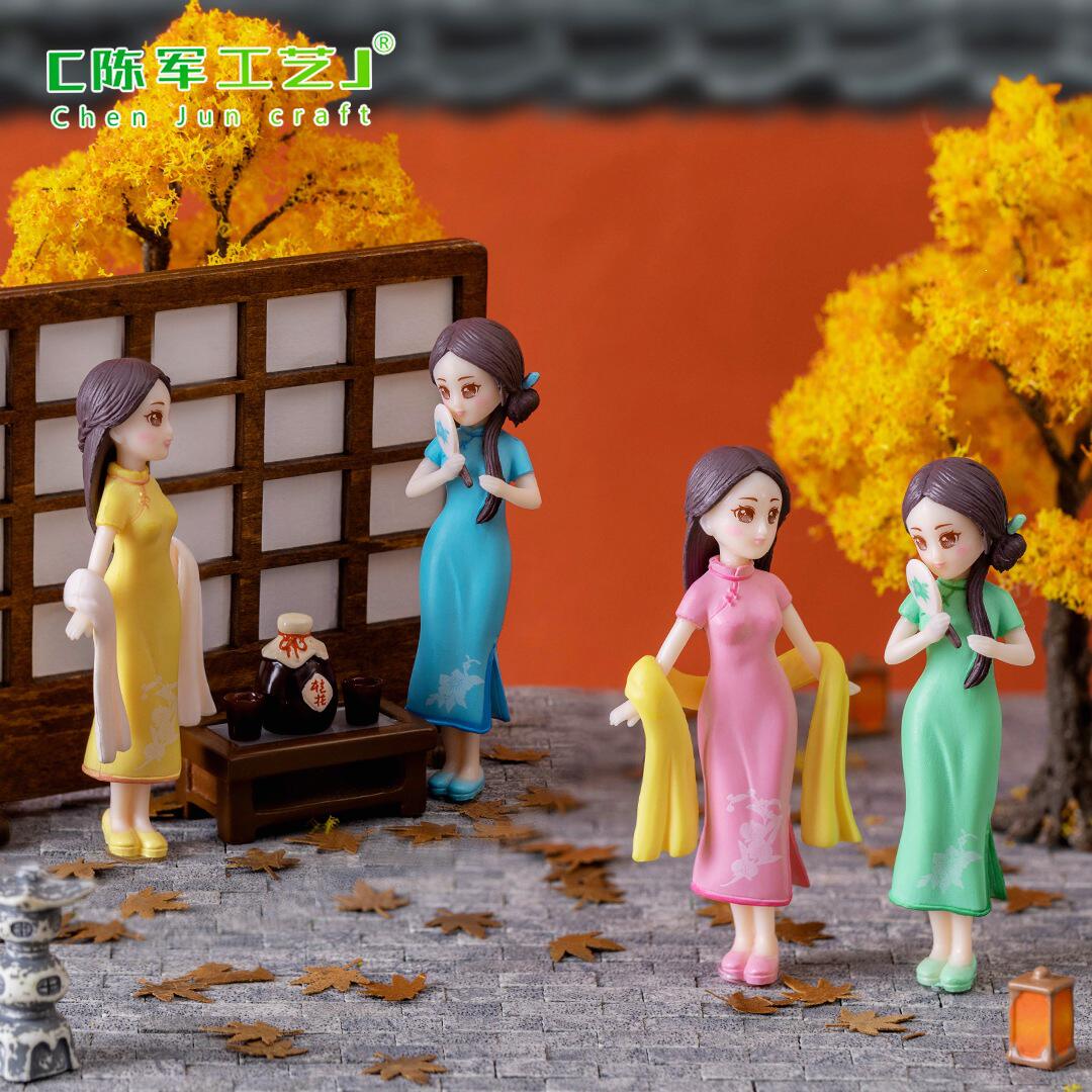 微景观创意穿旗袍女孩人物公仔手