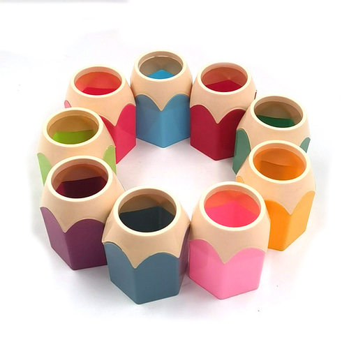 工厂发货彩色铅笔头学生办公学习文具桌面收纳桶六角形撞色归纳筒