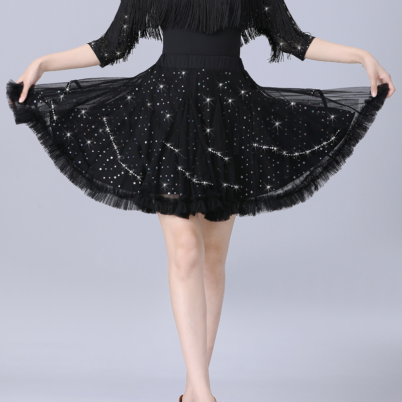 拉丁舞裙春新款练功服短裙舞蹈半身裙专业表演服装亮片广场舞蹈