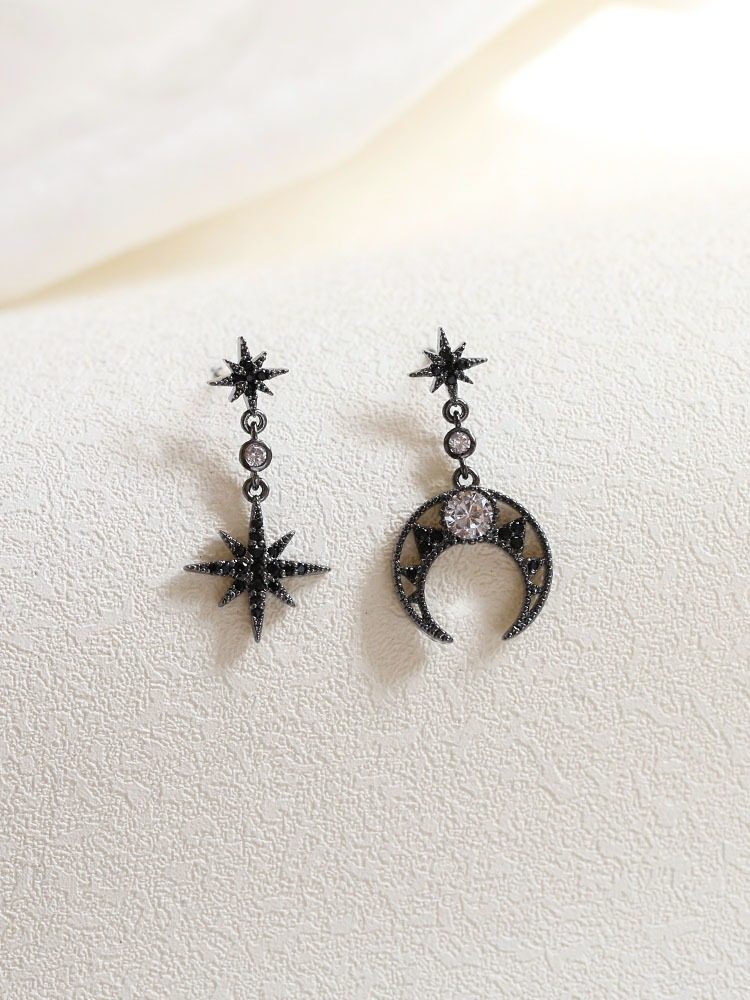 设计感日韩满钻黑色星月亮耳钉耳环925银针AB款个性潮搭女耳饰,饰品/流行首饰/时尚饰品新,耳环,淘宝优惠券,粉丝福利购,淘宝优惠卷
