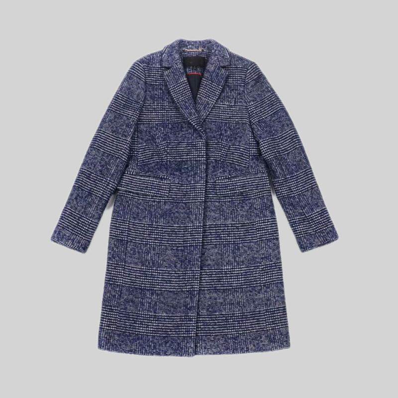 刁蛮公主等你来女士粗花呢羊毛多种方格格纹拼接单排扣长大衣d