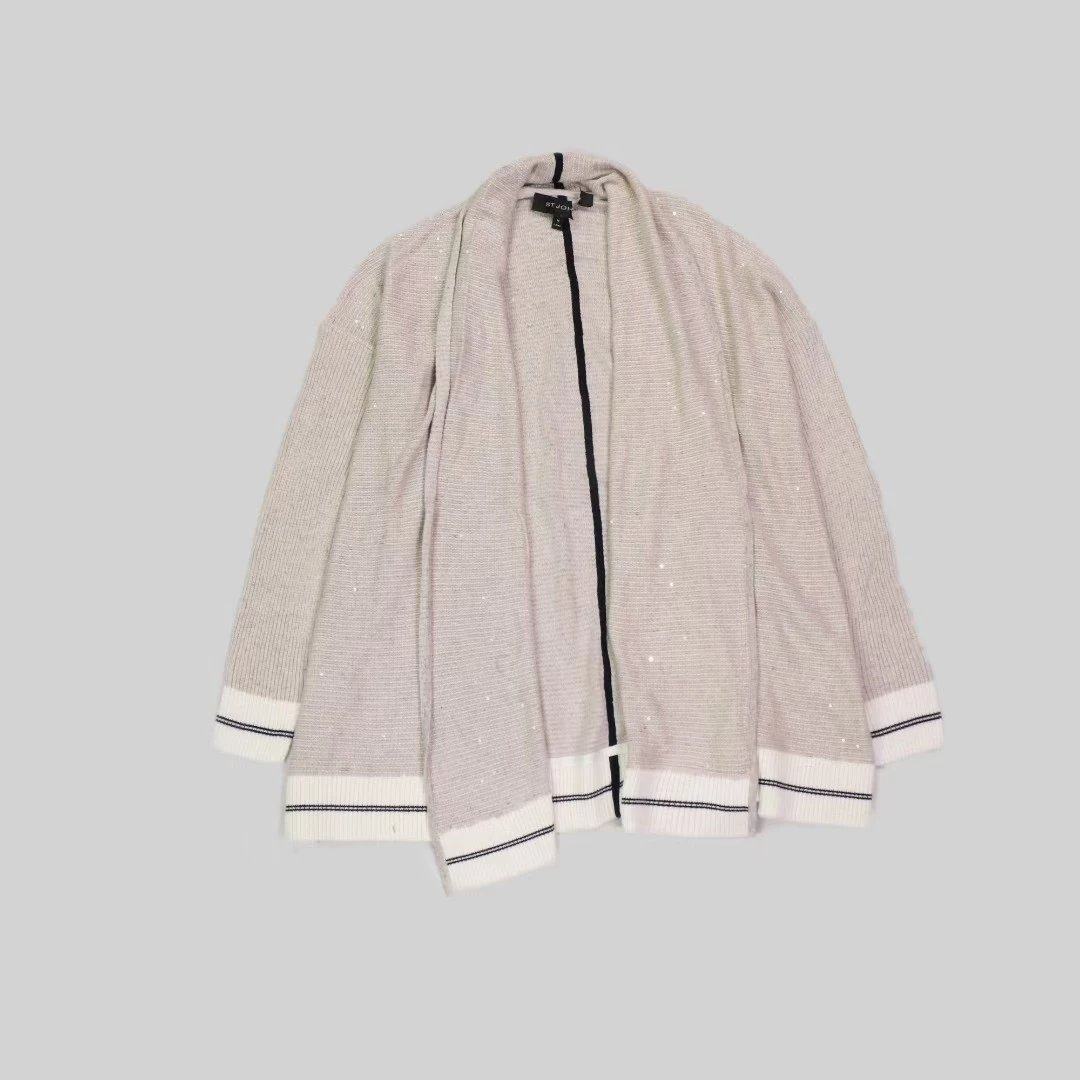 刁蛮公主女士亚麻色翻折领混纺长袖钉亮片长袖自由襟开衫