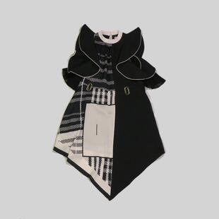 刁蛮公主 无腰带女士小立领丝巾式拼接荷叶边露肩中长连衣裙M-5