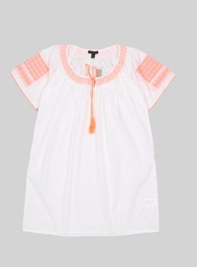 刁蛮公主  女士插肩袖荧光橙色刺绣短袖长上衣（可做连衣裙 ）G-3