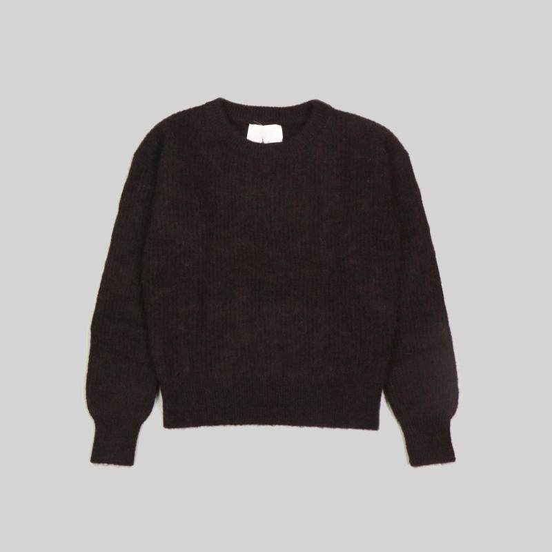 刁蛮公主   女士深啡色圆领羊毛/羊驼毛混纺粗针长袖毛衣d