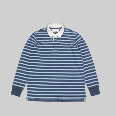刁蛮公主 男士帆布梭织领重磅色织条纹RUGBY长袖T恤