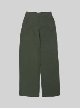 刁蛮公主 女士榄绿色中高腰后幅大弹力橡巾腰头薄款直筒式长裤E-4