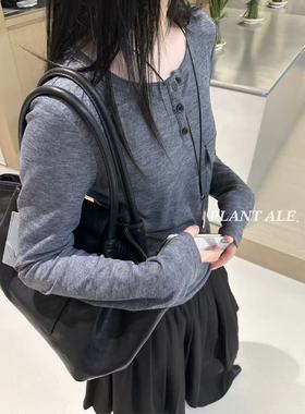 Plant Ale秋新款韩版打底衫显瘦排扣针织衫女