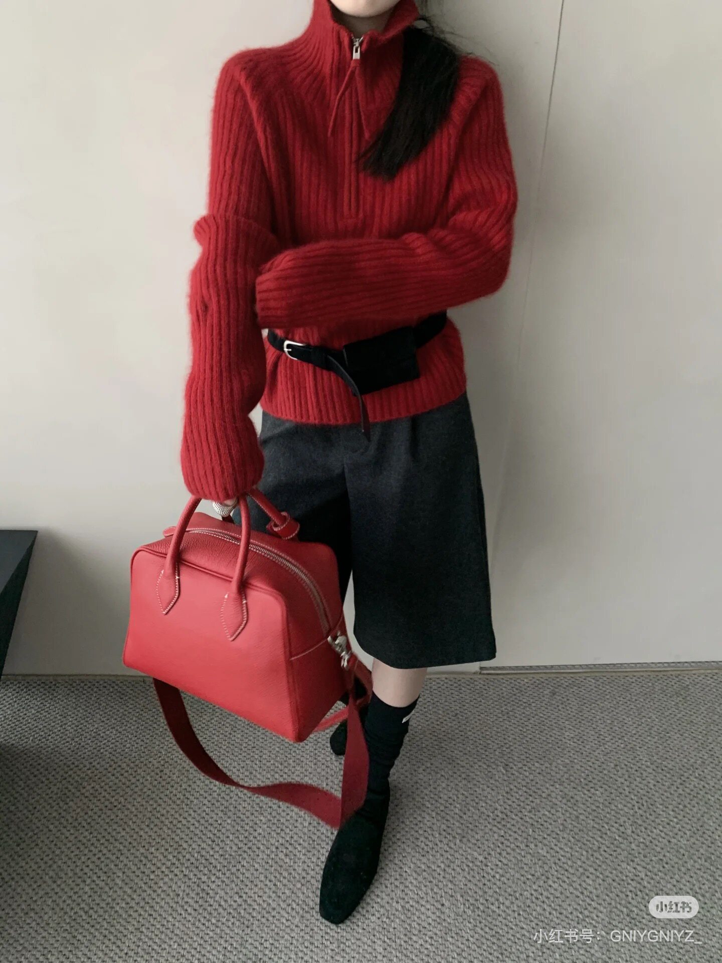 韩代秋冬新款立领拉链羊毛毛衣女连衣裙
